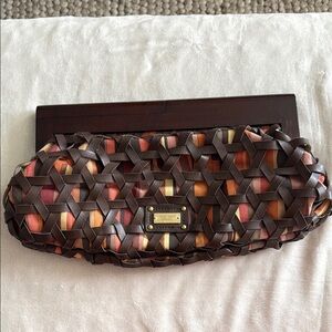 Nine West Brown and Red Geometric Clutch Wristlet